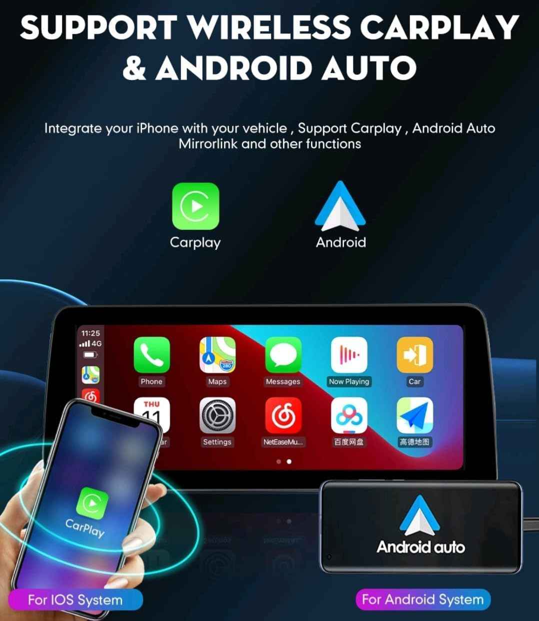 12.3 inch Android car stereo for Toyota Prado 2014-2017 - Touch screen, GPS, Bluetooth, Wi-Fi, Apple CarPlay support, Wireless AHD camera with Android system