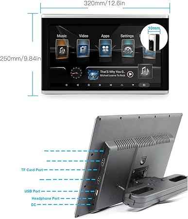 HEAD REST 10.1INCH ANDROID 2GB RAM 32GB STORAGE VER.13 (PAIR) BLK .