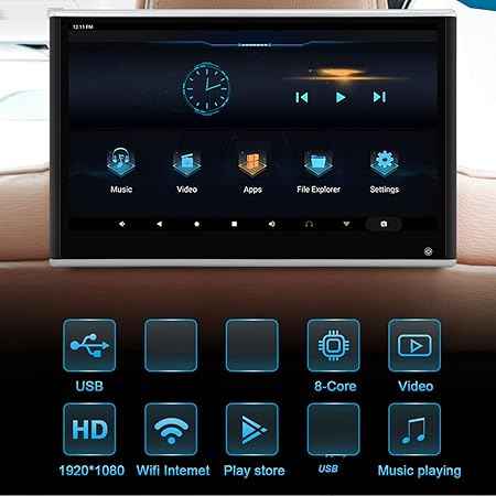 HEAD REST 10.1INCH ANDROID 2GB RAM 32GB STORAGE VER.13 (PAIR) BLK .