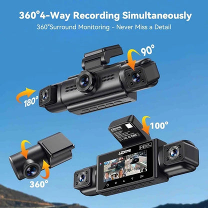 AZDOME M350 4 Channel 360 Dash Cam Front 2.5K,1080P Rear Left Right Camera for Cars, IR Night Vision Built-in GPS with Find My Voice Control, 5G WiFi,Supercapacitor