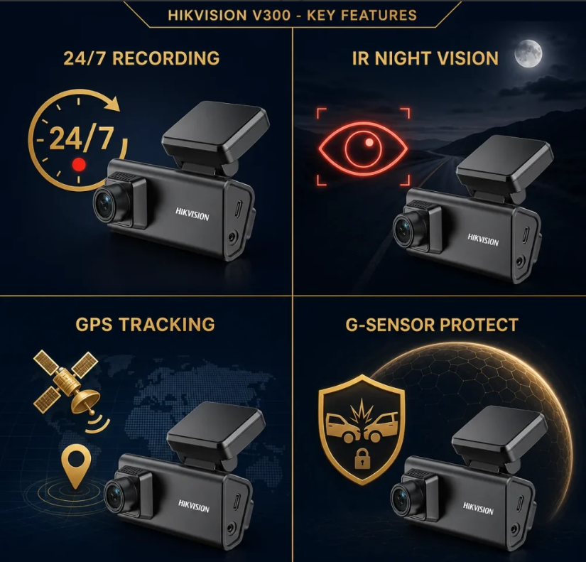 HIK VISION V300 3CH Front, Cabin and Rear 1080p dash cam 4G - AE-DC2032