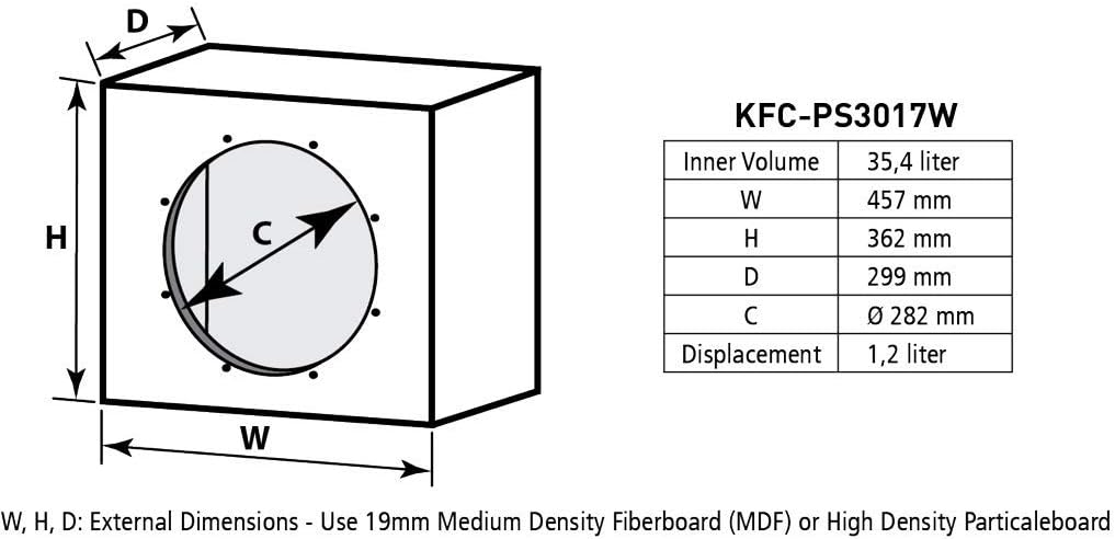 Kenwood Car Audio KFC-PS3017W PS-Series 30cm 12" 2000w Single VC 4Ohm Subwoofer