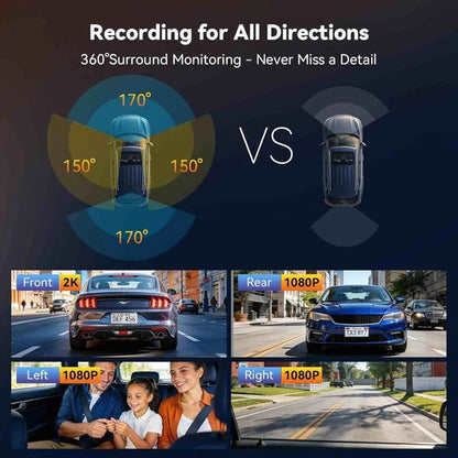 AZDOME M350 4 Channel 360 Dash Cam Front 2.5K,1080P Rear Left Right Camera for Cars, IR Night Vision Built-in GPS with Find My Voice Control, 5G WiFi,Supercapacitor