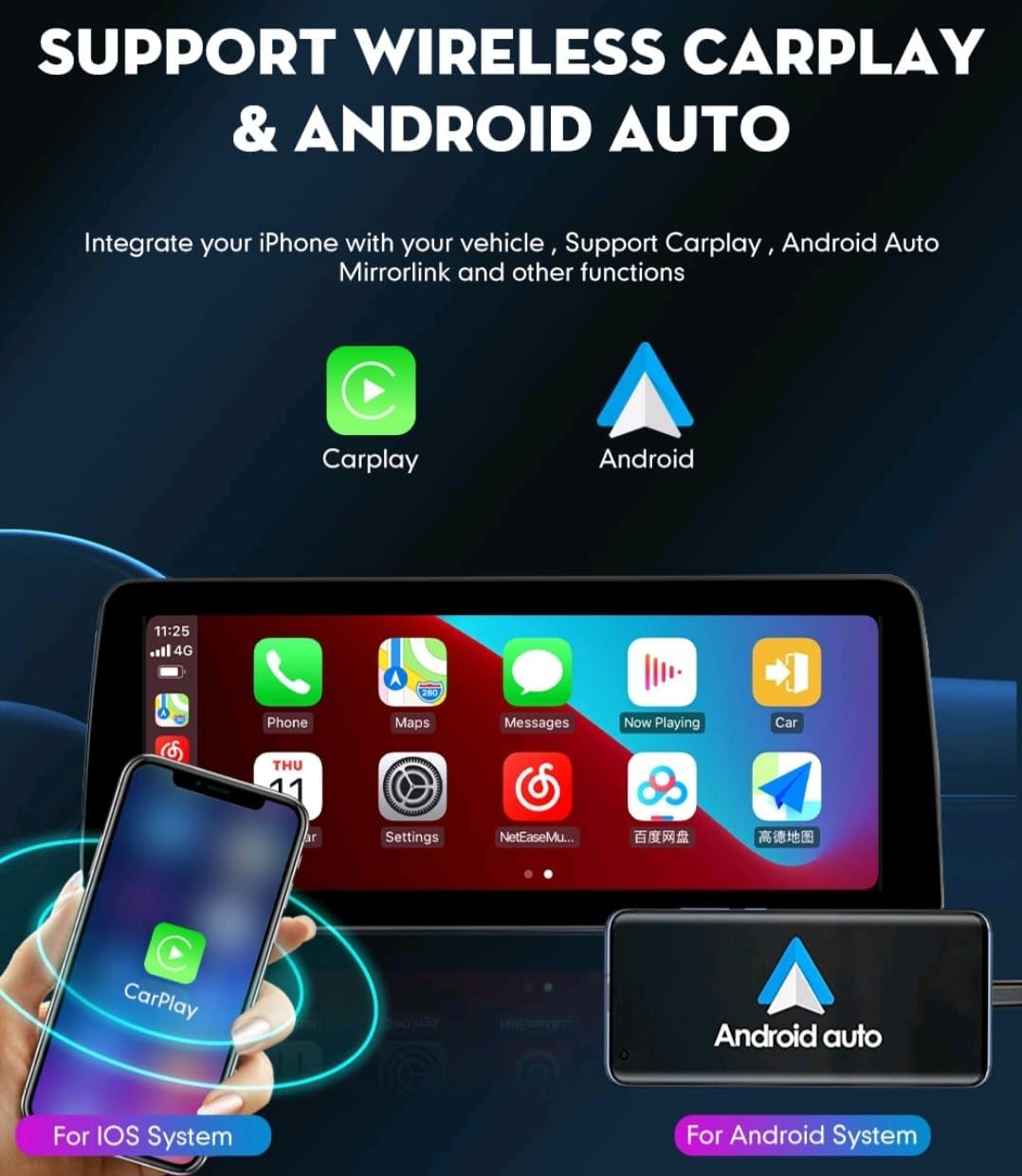 12.3 inch Android car stereo for Toyota Prado 2014-2017 - Touch screen, GPS, Bluetooth, Wi-Fi, Apple CarPlay support, Wireless AHD camera with Android system