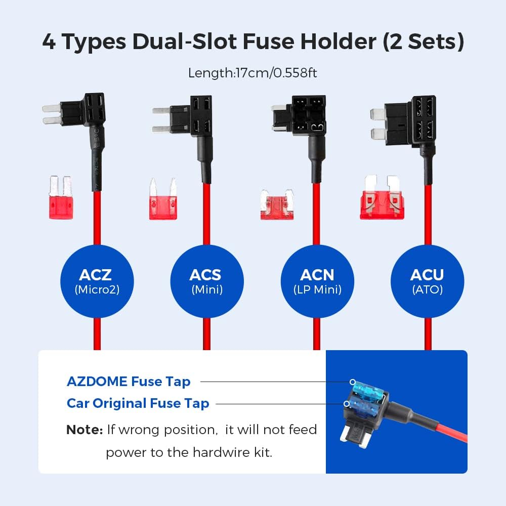 AZDOME 3-Lead Acc Hardwire Kit Type-C USB Port, 12ft
