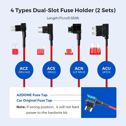 AZDOME 3-Lead Acc Hardwire Kit Type-C USB Port, 12ft