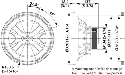 Kenwood Car Audio KFC-PS3017W PS-Series 30cm 12" 2000w Single VC 4Ohm Subwoofer