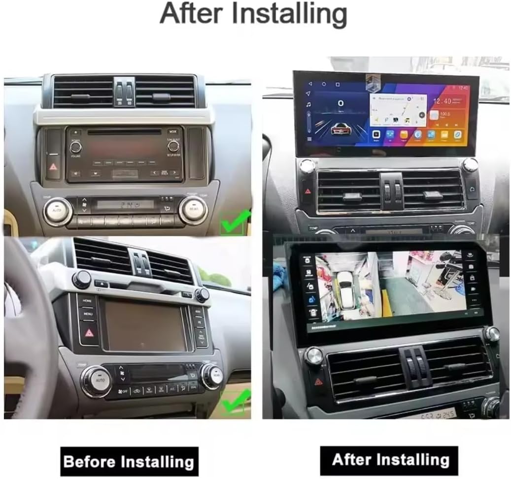 12.3 inch Android car stereo for Toyota Prado 2014-2017 - Touch screen, GPS, Bluetooth, Wi-Fi, Apple CarPlay support, Wireless AHD camera with Android system