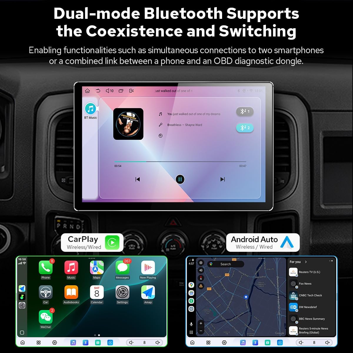 8+128GB 13 Inch Double Din Car Stereo  Android Car Stereo Tounch Screen Universal Double DinCarplay Radio