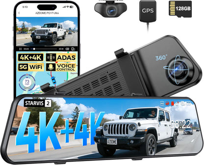 AZDOME PG17 Ultra 4K+4K 2CAM Mirror Dash Cam, Rear View Mirror Camera