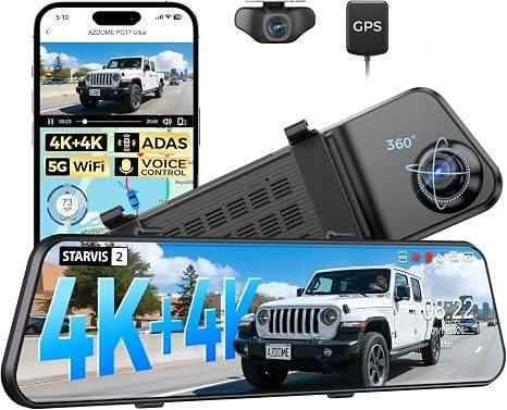 AZDOME PG17 Ultra 4K+4K 2CAM Mirror Dash Cam, Rear View Mirror Camera