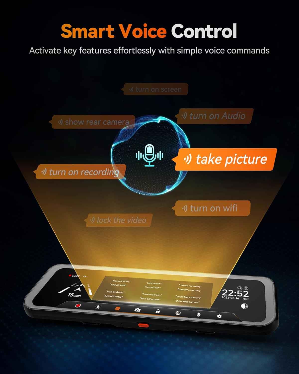 WOLFBOX G900 Tripro Cabin Version 2 Channel 4K Rear View Mirror Camera, STARVIS 2 IMX678 Night Vision,4K+1080P+2.5K Front Inside and Rear Mirror Dash Cam,5.8GHz WiFi,Voice Control.