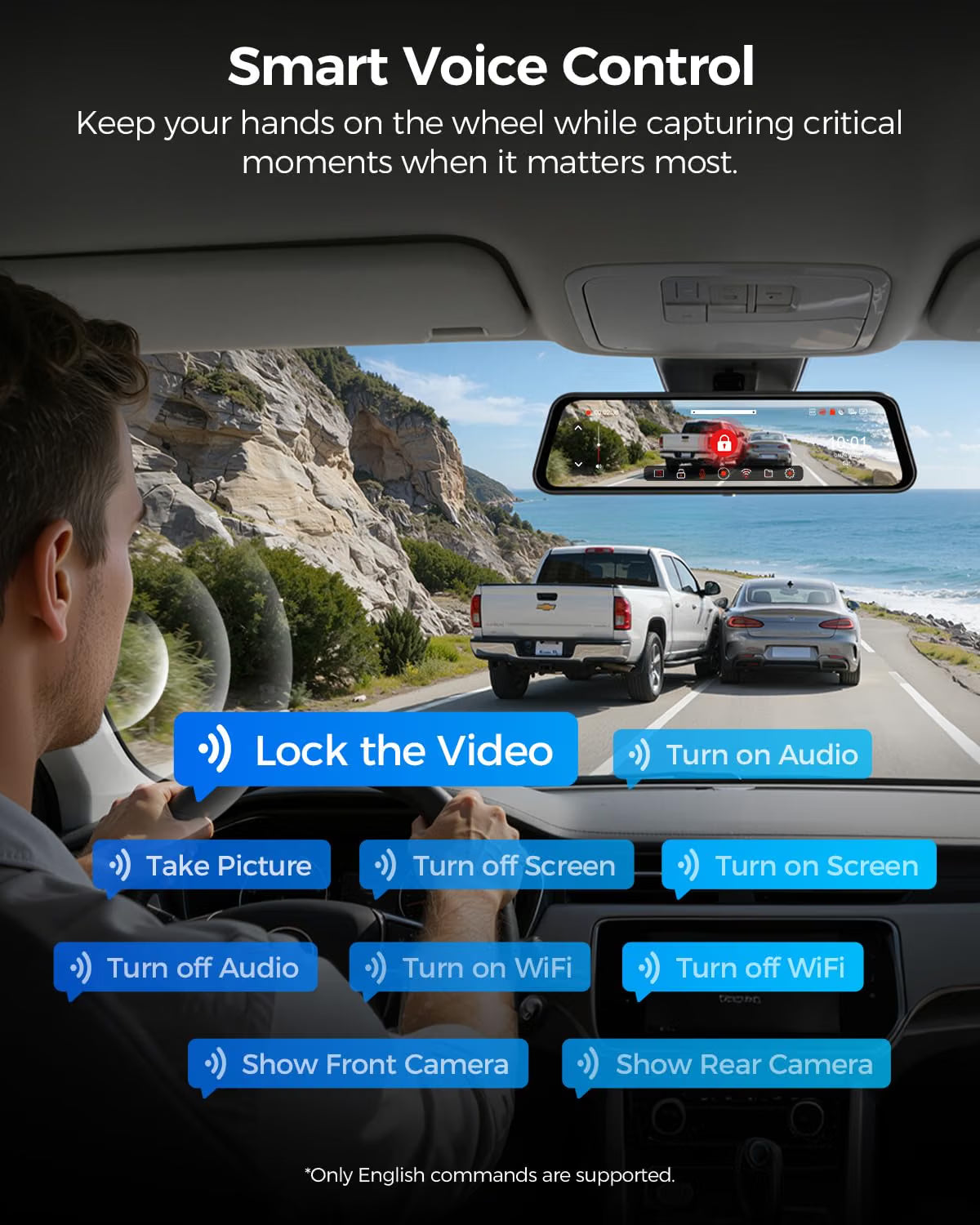 AZDOME PG17 Ultra 4K+4K 2CAM Mirror Dash Cam, Rear View Mirror Camera