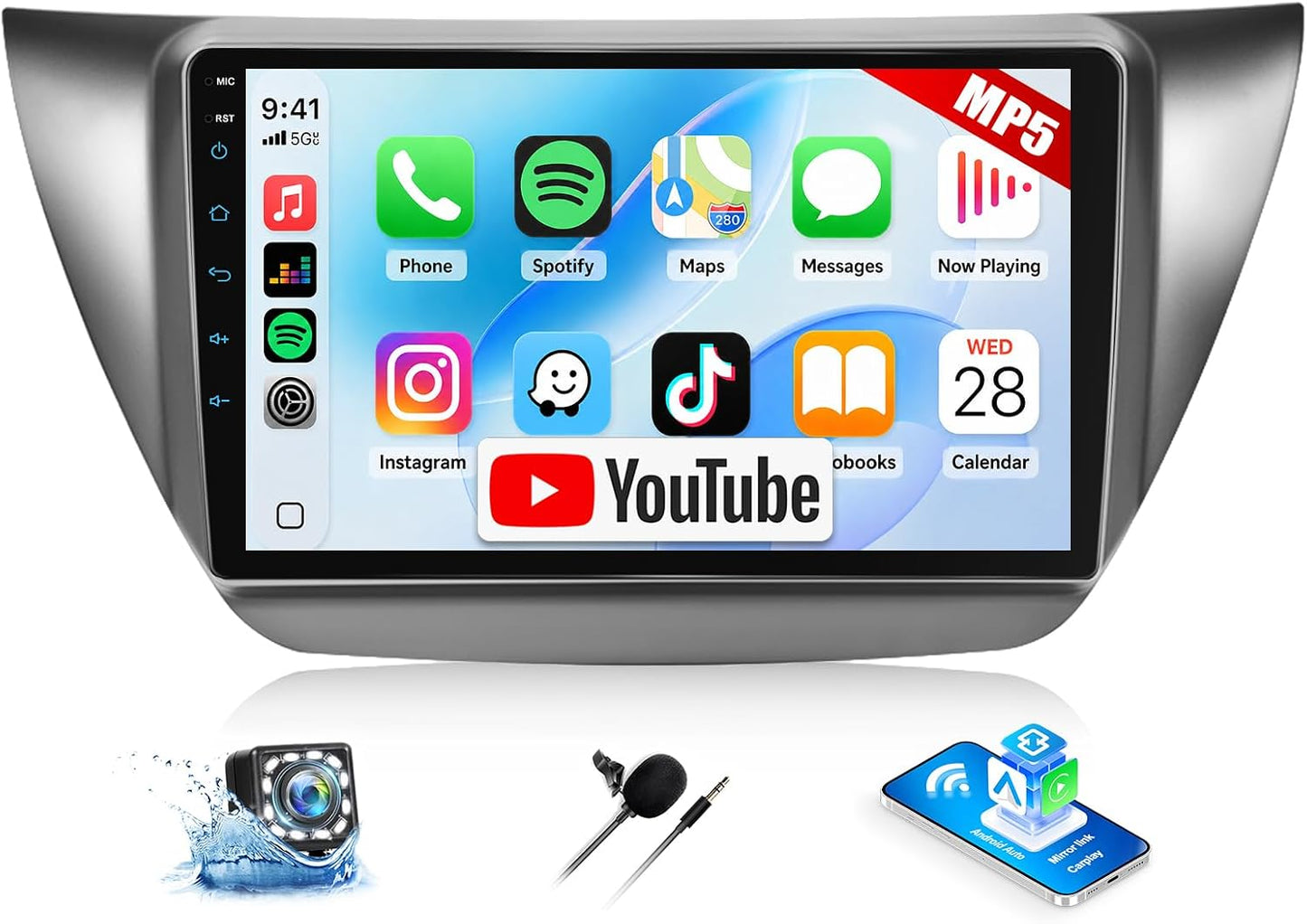 Car Radio Stereo for Mitsubishi Lancer 2002-2007 with Wireless CarPlay Android Auto, 9" Touch Screen Stereo with GPS Navigation WiFi Bluetooth FM Head Unit