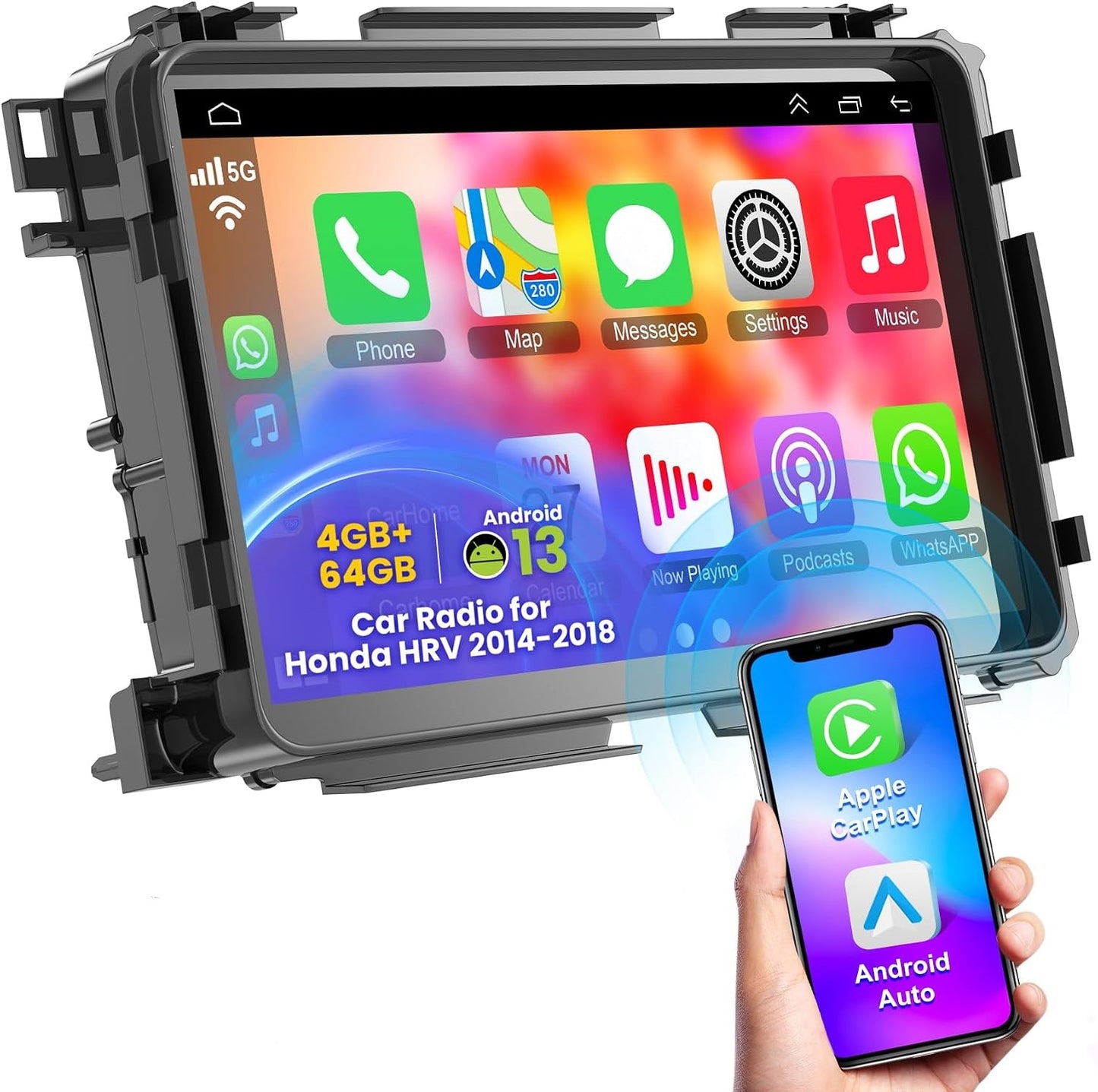 Car Stereo for Honda Vezel HRV 2014-2018 Wireless Carplay Android Auto, 5G WiFi, 9"Touch Screen GPS Navi Head Unit, FM Radio, Bluetooth