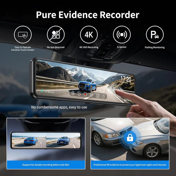 DASH CAM MIRROR FULL SCREEN DUAL CAMERA 4K WDR (MR 2CAM) FIVE STAR PLUS 2CH.