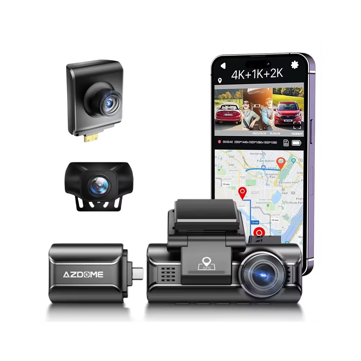 Dash Cam AZDOME M550MAX 4K 3CH 64GB SD CARD THREE CAMERA - Ultra HD Vehicle Dashboard Camera