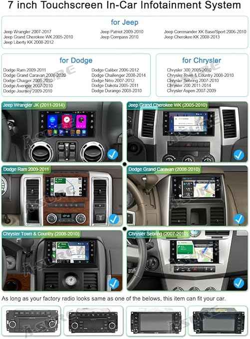 7 inch Android  Car Stereo Radio for Grand Cherokee,Jeep Wrangler,Dodge Ram 1500,Chrysler 300 , 4+32GB Touchscreen in-Dash GPS Navigation Unit with Wireless Carplay Android Auto