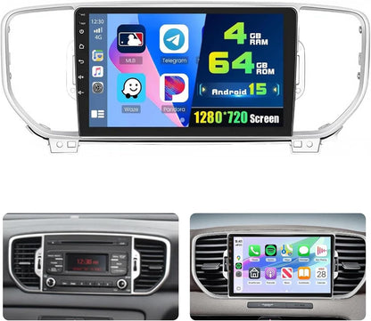 Car Stereo for Kia Sportage KX5 2016 2017 2018 Wireless Carplay Android Auto, 9 inch IPS 1280 * 720 Touch Screen Radio Bluetooth GPS Navigation DSP 5G WiFi