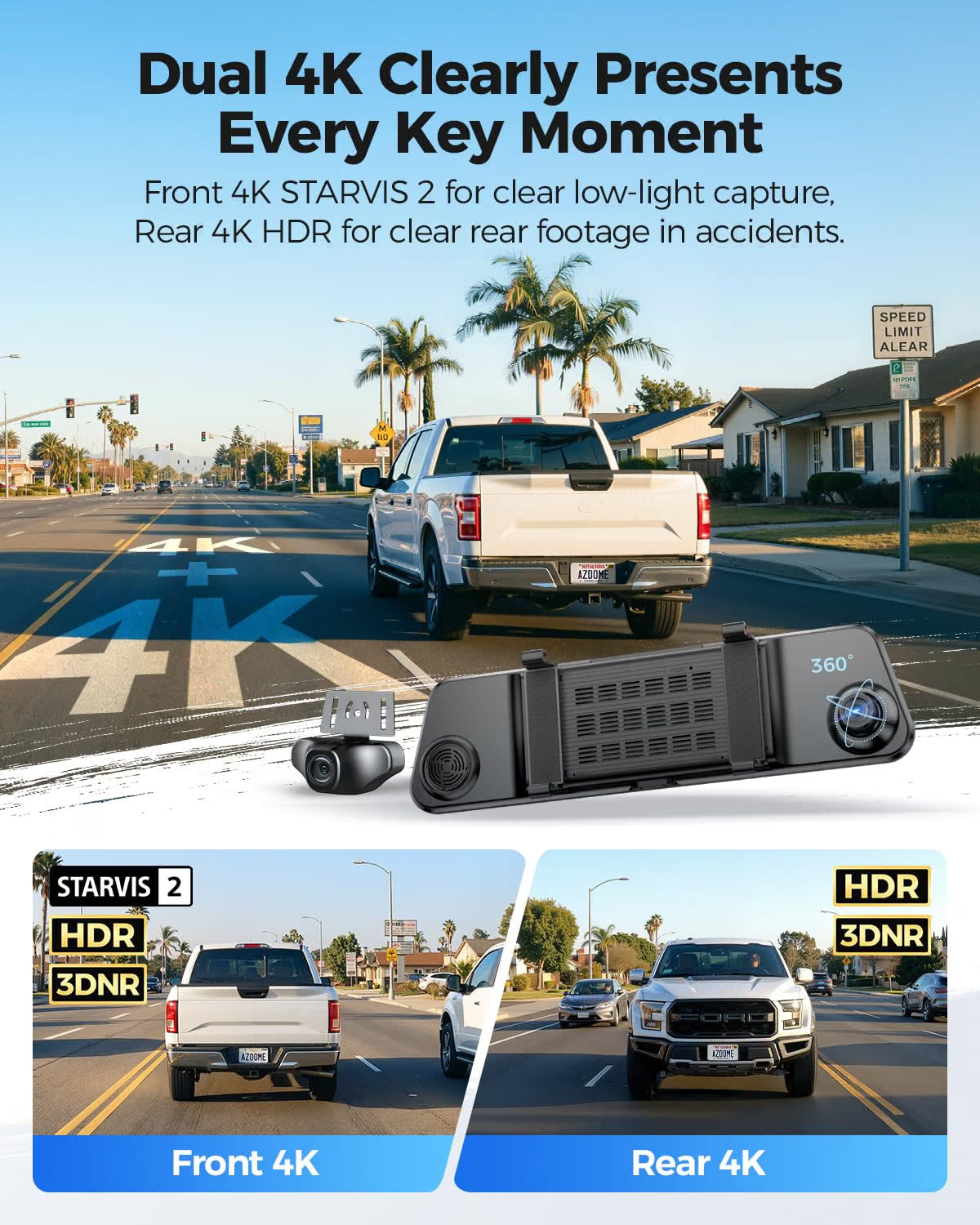 AZDOME PG17 Ultra 4K+4K 2CAM Mirror Dash Cam, Rear View Mirror Camera