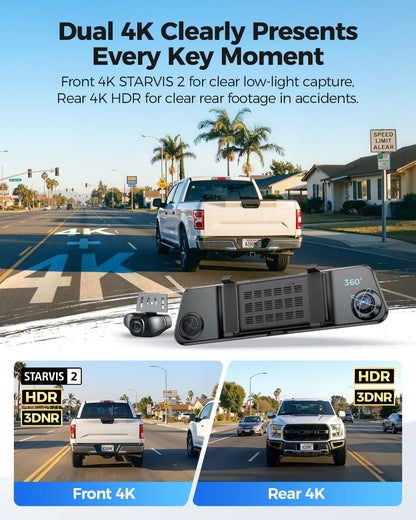 AZDOME PG17 Ultra 4K+4K 2CAM Mirror Dash Cam, Rear View Mirror Camera