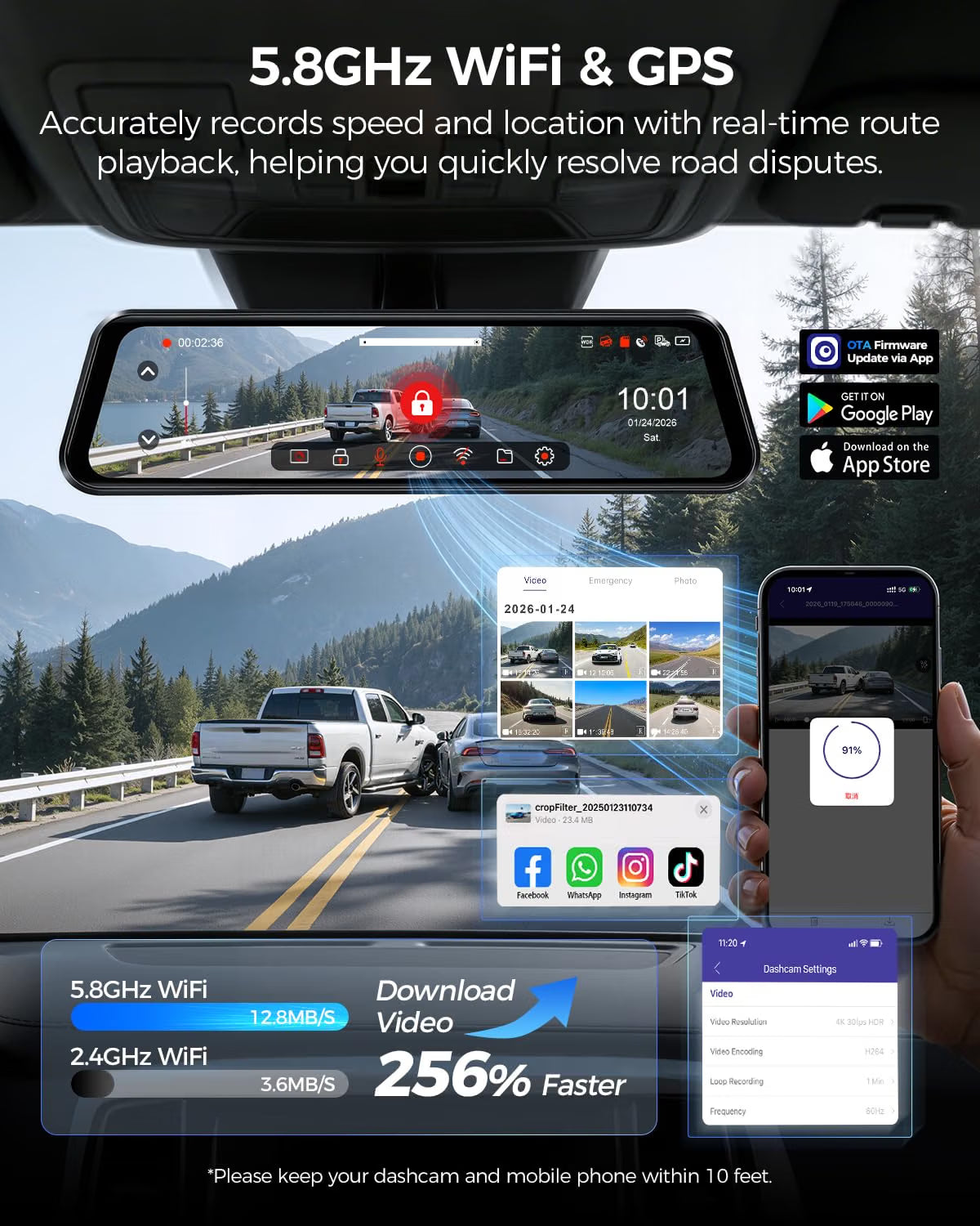 AZDOME PG17 Ultra 4K+4K 2CAM Mirror Dash Cam, Rear View Mirror Camera