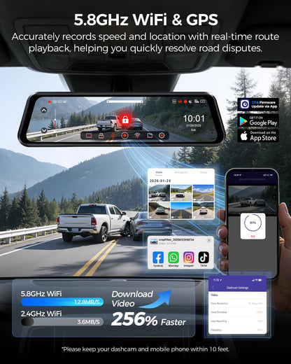 AZDOME PG17 Ultra 4K+4K 2CAM Mirror Dash Cam, Rear View Mirror Camera