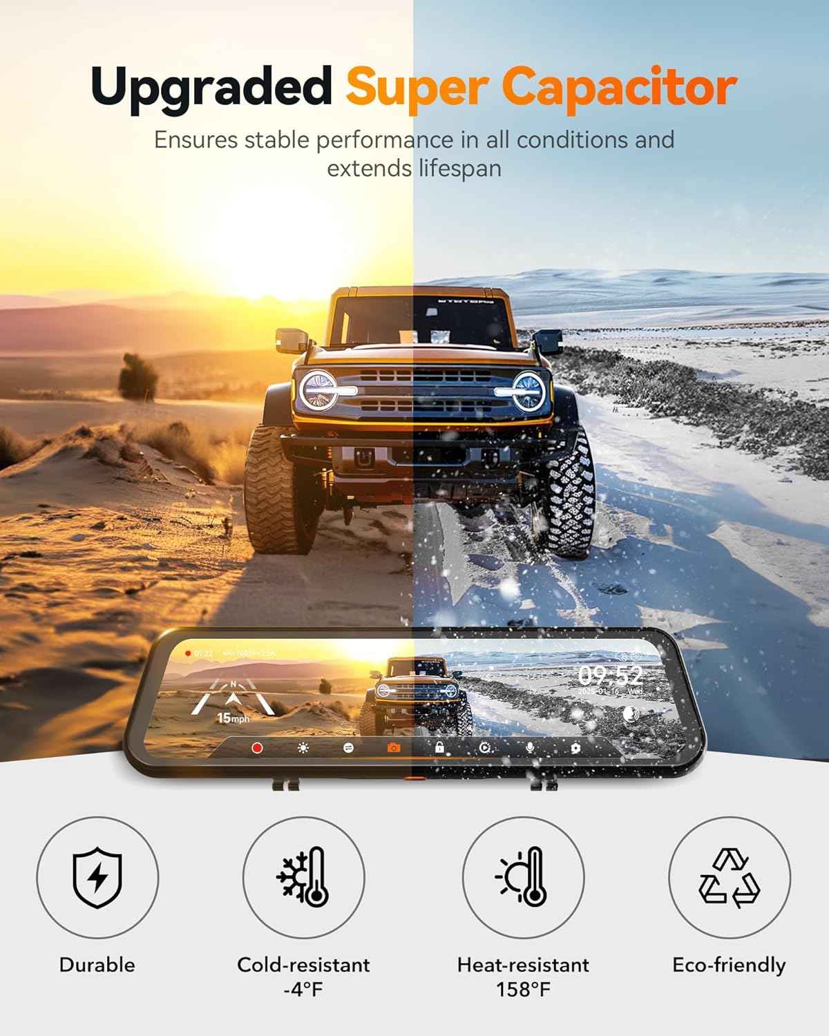 WOLFBOX G900 Tripro Cabin Version 2 Channel 4K Rear View Mirror Camera, STARVIS 2 IMX678 Night Vision,4K+1080P+2.5K Front Inside and Rear Mirror Dash Cam,5.8GHz WiFi,Voice Control.