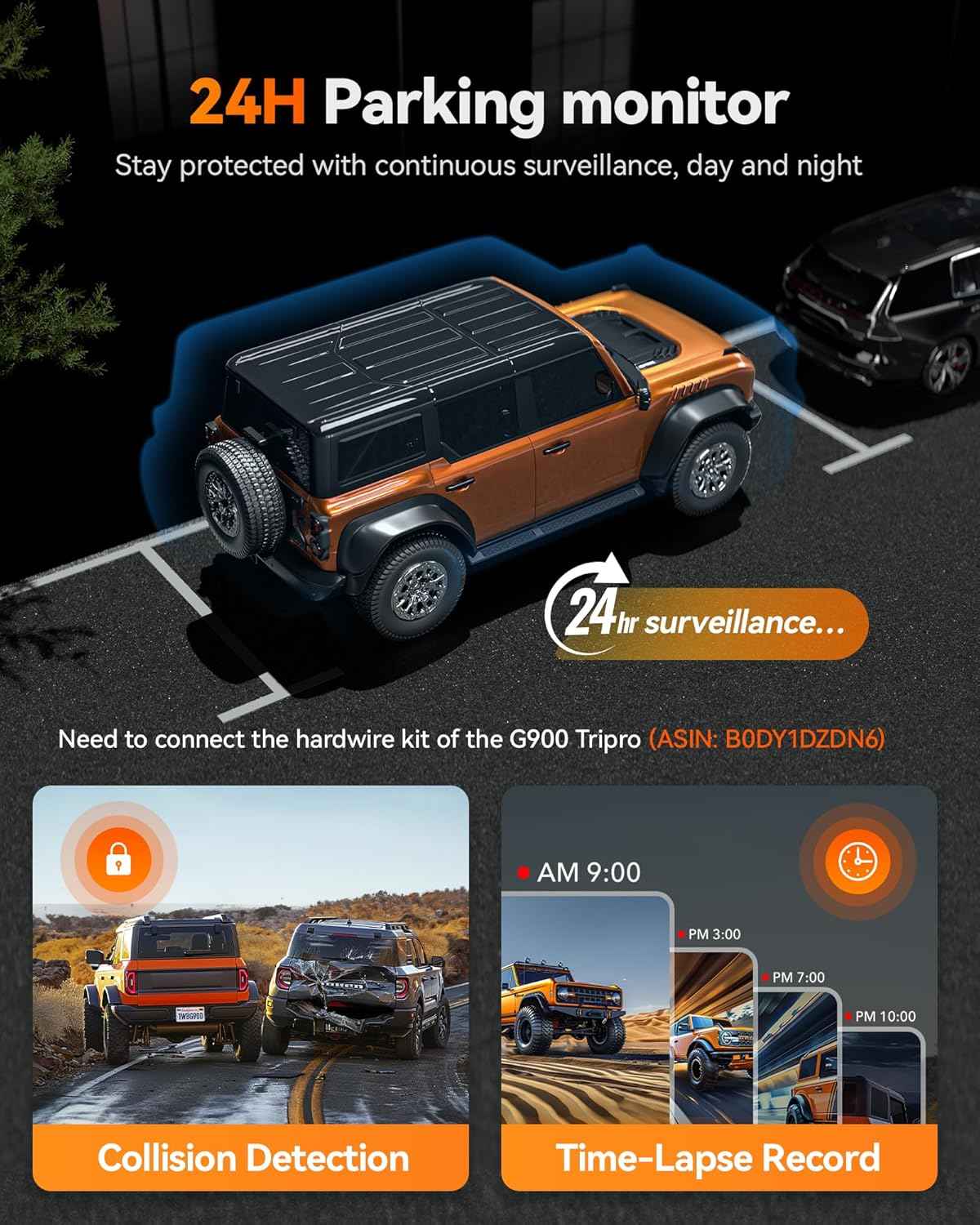 WOLFBOX G900 Tripro Cabin Version 2 Channel 4K Rear View Mirror Camera, STARVIS 2 IMX678 Night Vision,4K+1080P+2.5K Front Inside and Rear Mirror Dash Cam,5.8GHz WiFi,Voice Control.