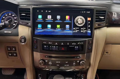 12.6 inch Android car stereo for Lexus LX570 2008-2015, Apple CarPlay and Android Auto wireless, 4GB RAM and 32GB ROM, supports original 360 degree camera and headrest, Bluetooth, Wi-Fi, USB.