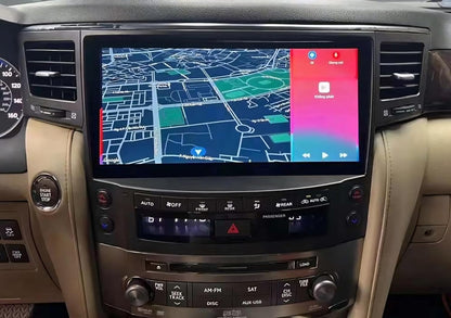 12.6 inch Android car stereo for Lexus LX570 2008-2015, Apple CarPlay and Android Auto wireless, 4GB RAM and 32GB ROM, supports original 360 degree camera and headrest, Bluetooth, Wi-Fi, USB.
