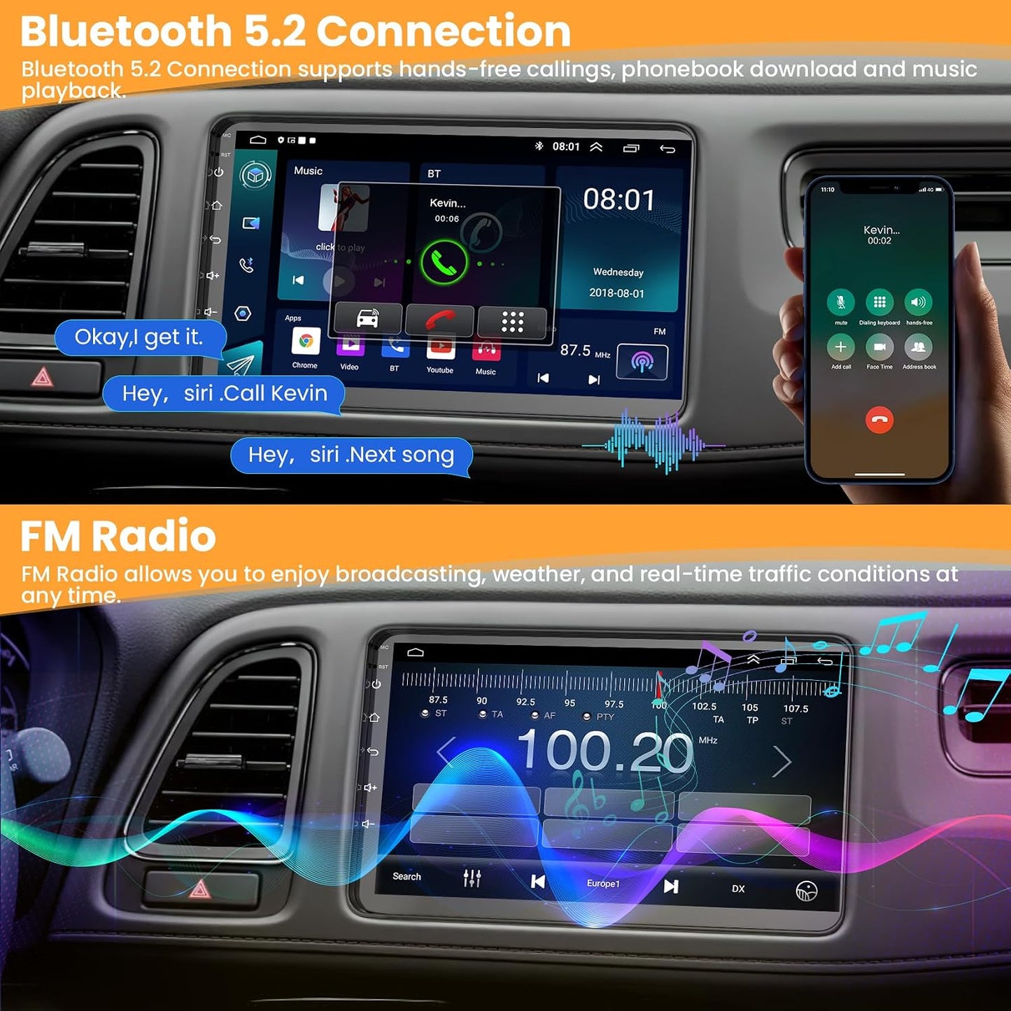 Car Stereo for Honda Vezel HRV 2014-2018 Wireless Carplay Android Auto, 5G WiFi, 9"Touch Screen GPS Navi Head Unit, FM Radio, Bluetooth