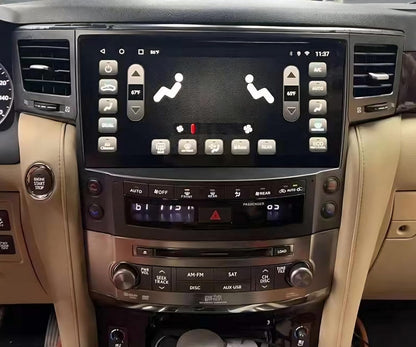 12.6 inch Android car stereo for Lexus LX570 2008-2015, Apple CarPlay and Android Auto wireless, 4GB RAM and 32GB ROM, supports original 360 degree camera and headrest, Bluetooth, Wi-Fi, USB.