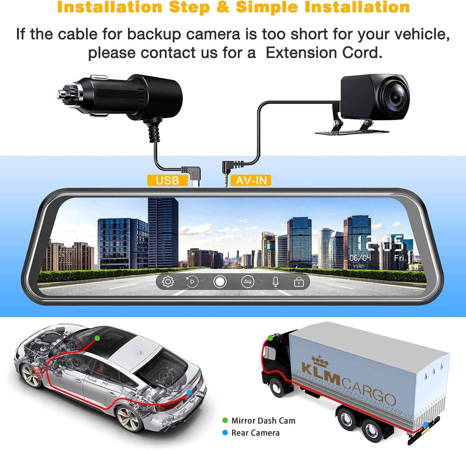 Dashcam MIRROR FULL SCREEN DUAL CAMERA 2K (MR 2CAM) .