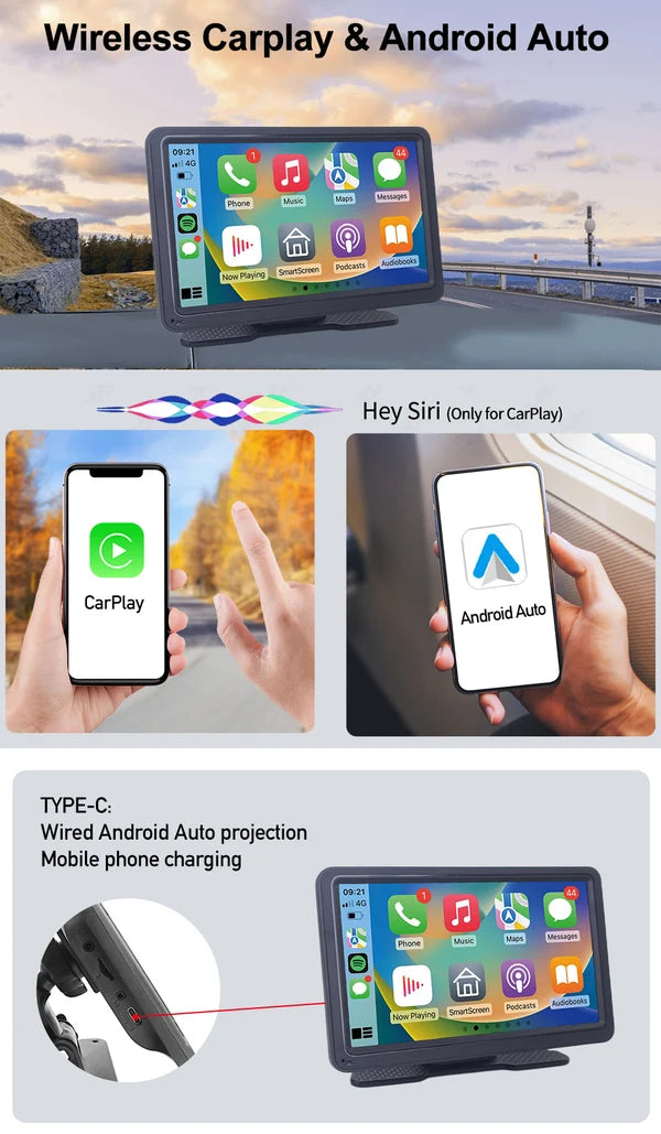 7” Wireless CarPlay & Android Auto Car Display with Wi-Fi, FM & Mirror Link