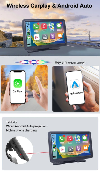 7” Wireless CarPlay & Android Auto Car Display with Wi-Fi, FM & Mirror Link