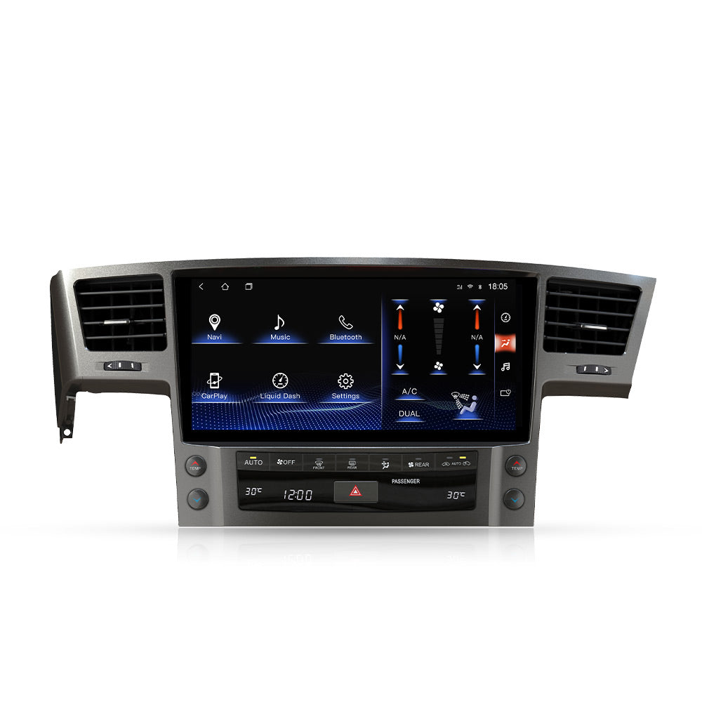 12.6 inch Android car stereo for Lexus LX570 2008-2015, Apple CarPlay and Android Auto wireless, 4GB RAM and 32GB ROM, supports original 360 degree camera and headrest, Bluetooth, Wi-Fi, USB.