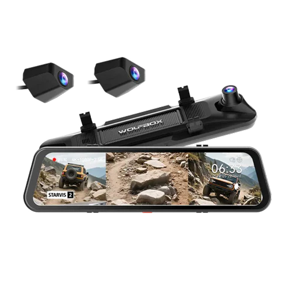 WOLFBOX G900 TRIPRO 4K+1080P+2.5K 3CH 12” Mirror Dash Cam with SONY STARVIS 2 IMX678 & 5G WiFi