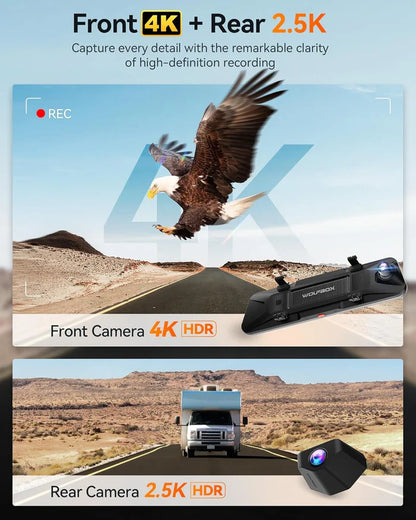 WOLFBOX G900 pro Cabin Version 2 Channel 4K Rear View Mirror Camera, STARVIS 2 IMX678 Night Vision,4K+1080P+2.5K Front Inside and Rear Mirror Dash Cam,5.8GHz WiFi,Voice Control. (Copy)
