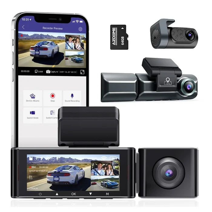AZDOME M550 3CH Dash Cam 4K - 3.19" Screen IR Night Vision - 24H Parking Mode - 3-Channel Dash Cam - Interior IR Camera - Built-in GPS & WiFi - Three-Mode Parking Monitor