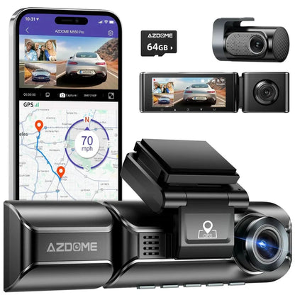 AZDOME M550 3CH Dash Cam 4K - 3.19" Screen IR Night Vision - 24H Parking Mode - 3-Channel Dash Cam - Interior IR Camera - Built-in GPS & WiFi - Three-Mode Parking Monitor
