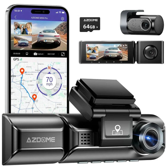 AZDOME M550 3CH Dash Cam 4K - 3.19" Screen IR Night Vision - 24H Parking Mode - 3-Channel Dash Cam - Interior IR Camera - Built-in GPS & WiFi - Three-Mode Parking Monitor