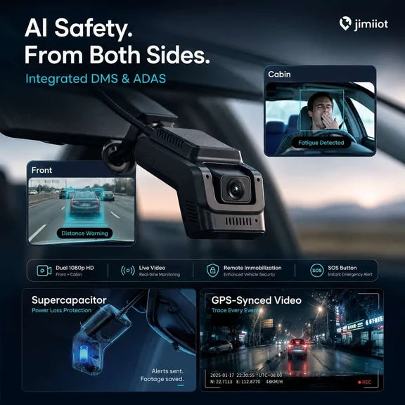 JC270 4G AI Dual Dash Cam with GPS, Live Video, ADAS & Driver Monitoring