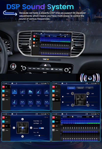 Car DVD player with radio and Android stereo system for 2015 Kia Sportage KX5, 9-inch screen with dashboard cables, frame,