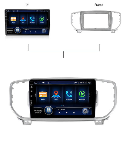 Car DVD player with radio and Android stereo system for 2015 Kia Sportage KX5, 9-inch screen with dashboard cables, frame,